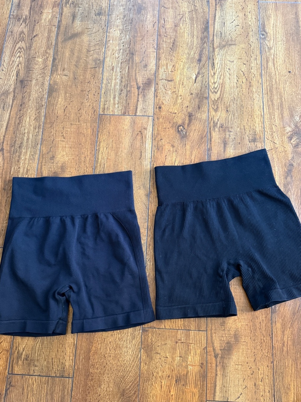 Amazon Women's Black Athletic Ribbed High-Waist Shorts - Pair
